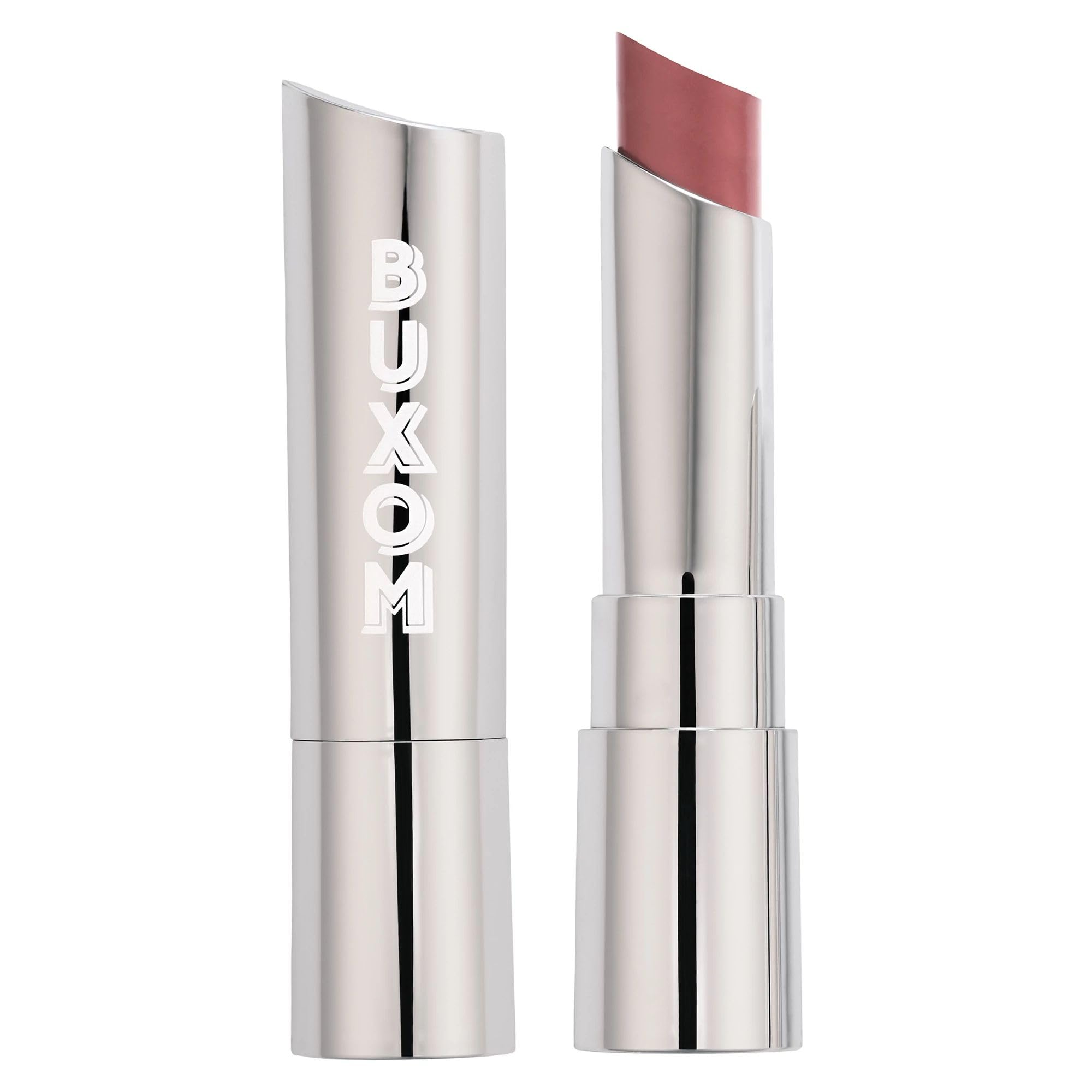 Buxom Full-On Satin Lipstick cap close-up showing rich color for effortless application.