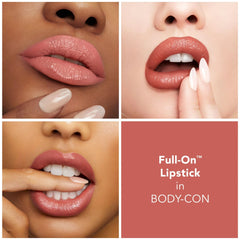 Buxom Full-On Satin Lipstick color swatch highlighting pigment-rich one-swipe payoff.