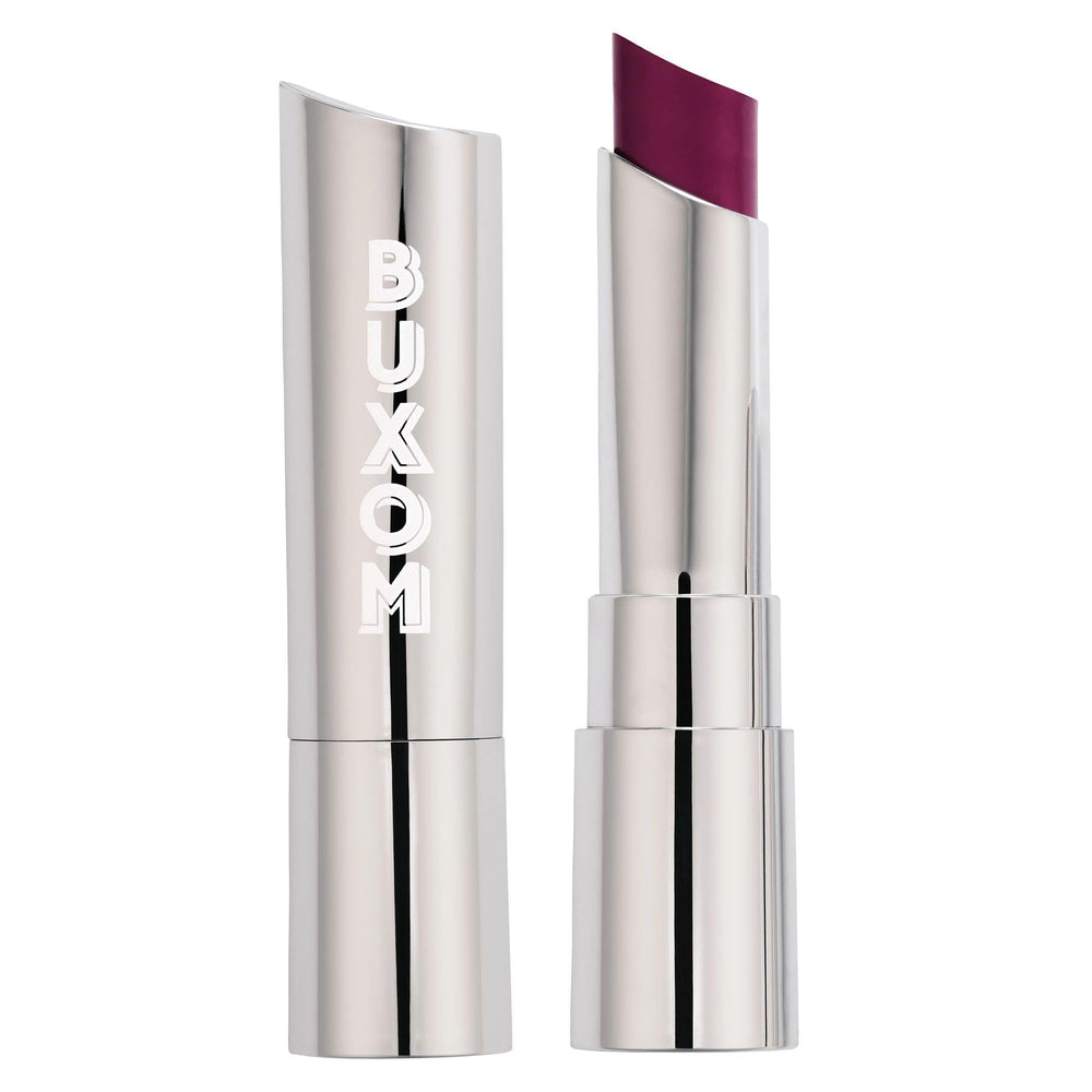 Buxom Full-On Plumping Satin Lipstick Magenta Maven with curved bullet for precise, smooth application.