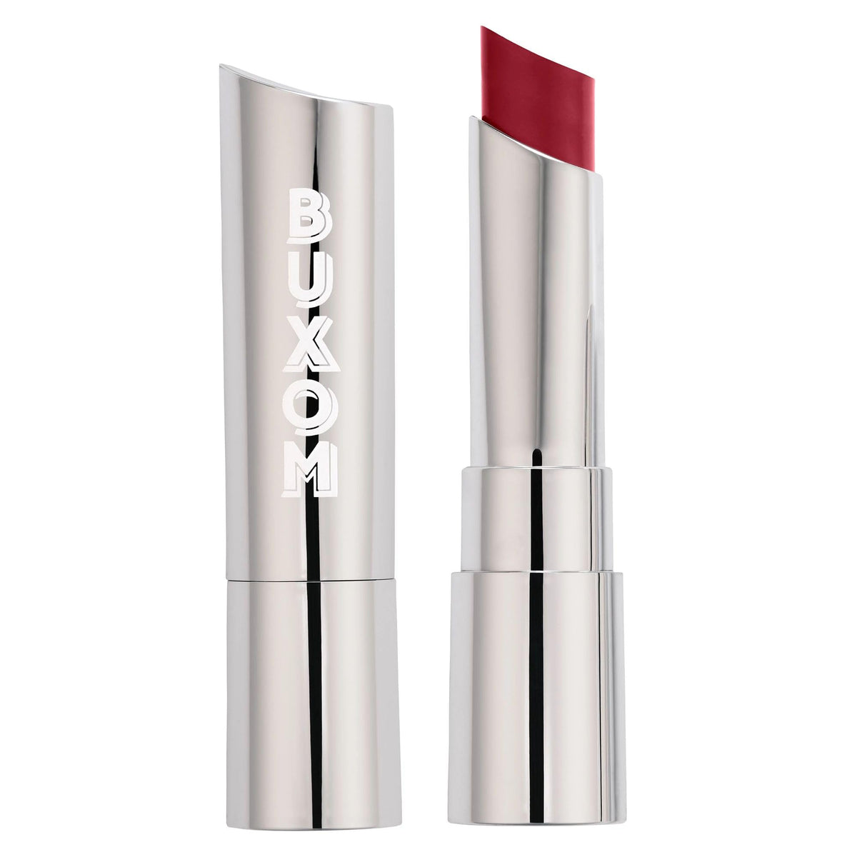 Buxom Full-On Sexy Vamp packaging close-up with satin lipstick finish.