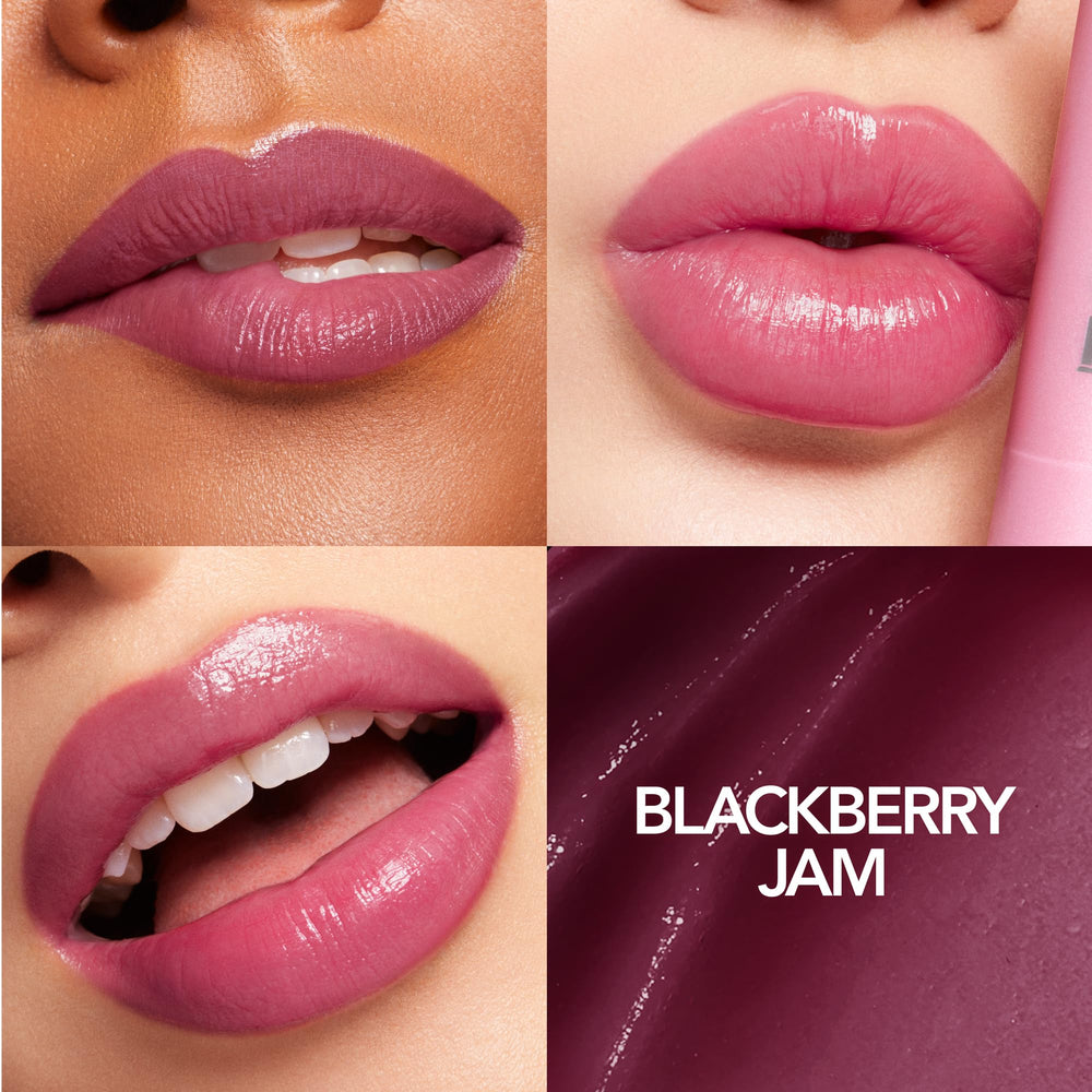 BUXOM peptide lip treatment close-up highlighting fuller-looking lips over time.