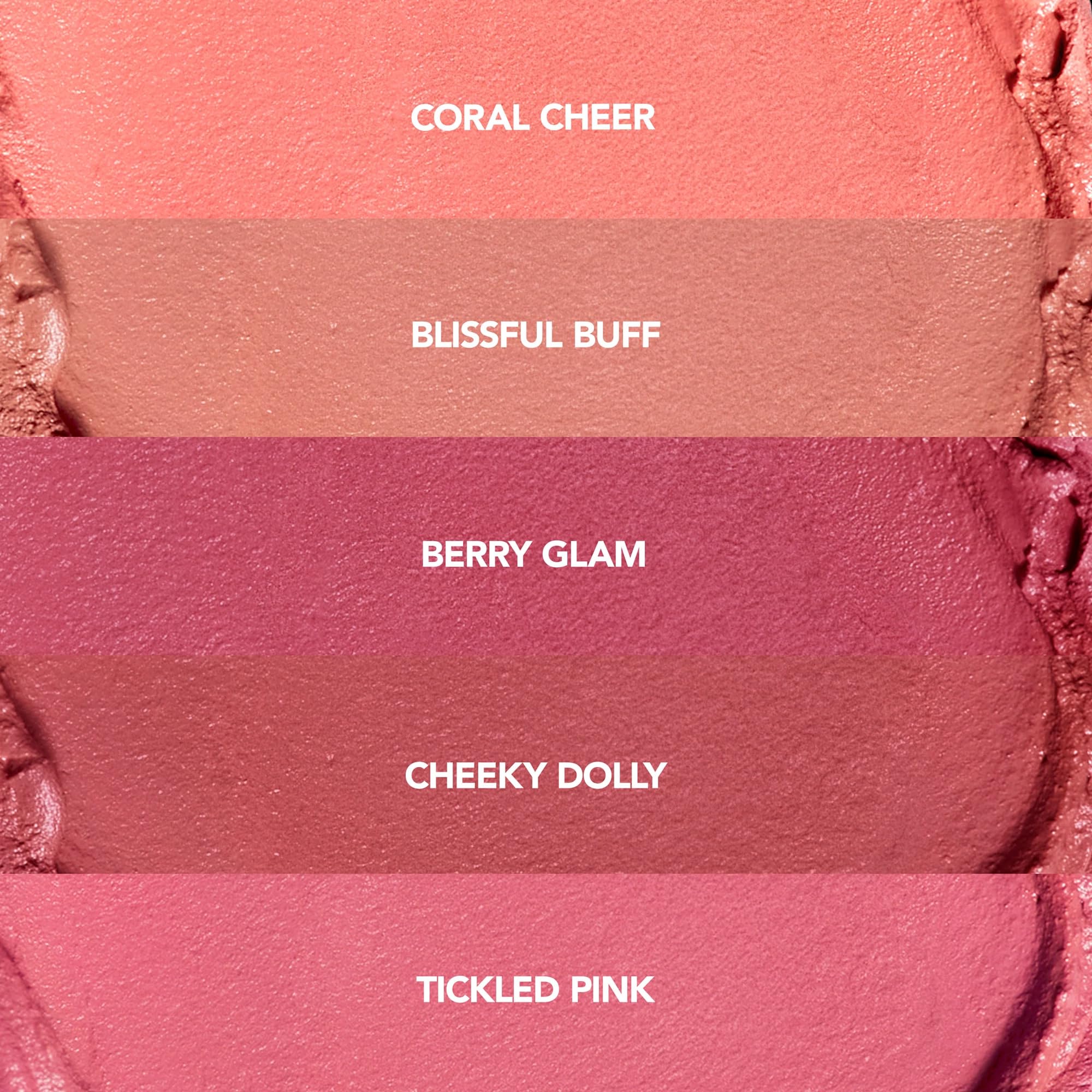 Cheek swatch of BUXOM Tickled Pink highlighting buildable color