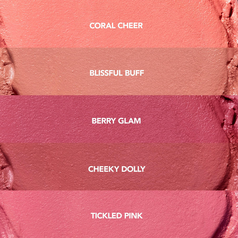 Cheek swatch of BUXOM Tickled Pink highlighting buildable color
