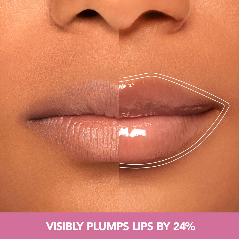 BUXOM Power-Full Plump Lip Balm showing a tingling texture on lips.