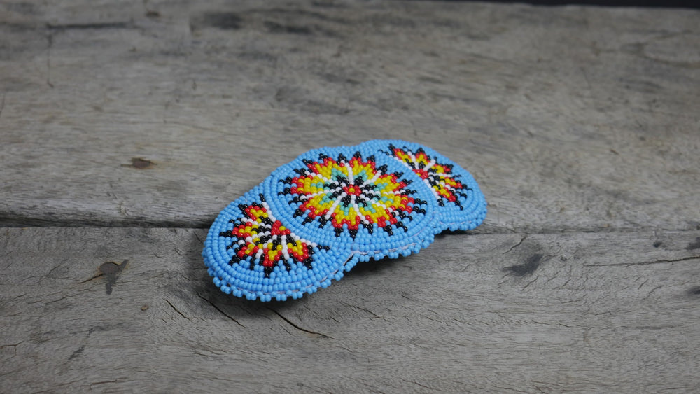 BuyBeaded native American style hair clip closeup showing detailed seed beads