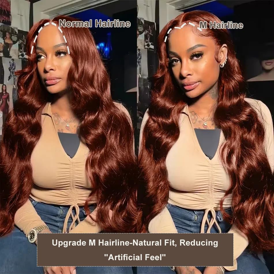 BVH reddish brown wig showing parting versatility for middle or side parts