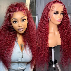 Bworto Burgundy wig 30 inch deep wave lace front for a seamless natural part