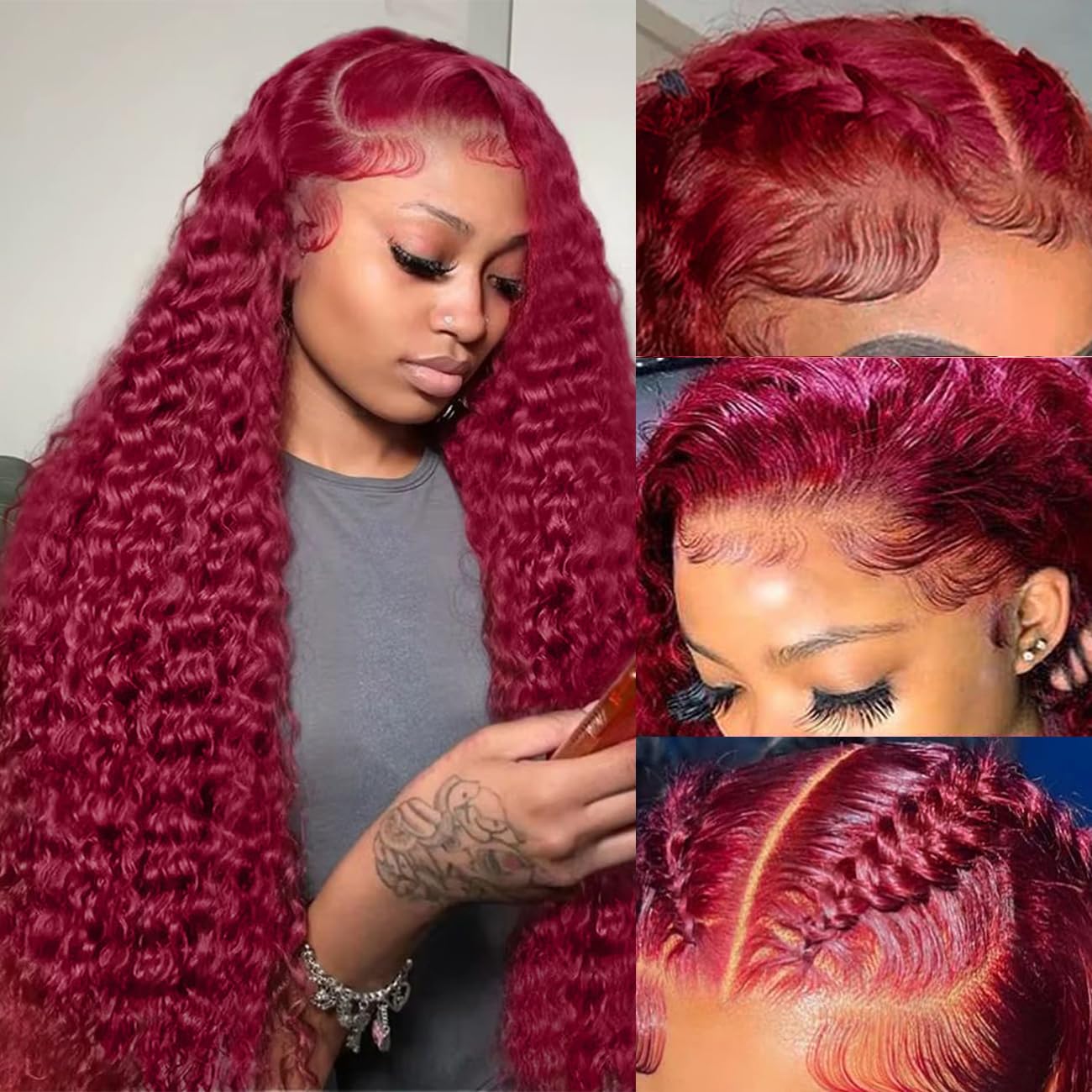 Bworto Burgundy wig 99J 13x6 lace front showcases vibrant color and easy styling