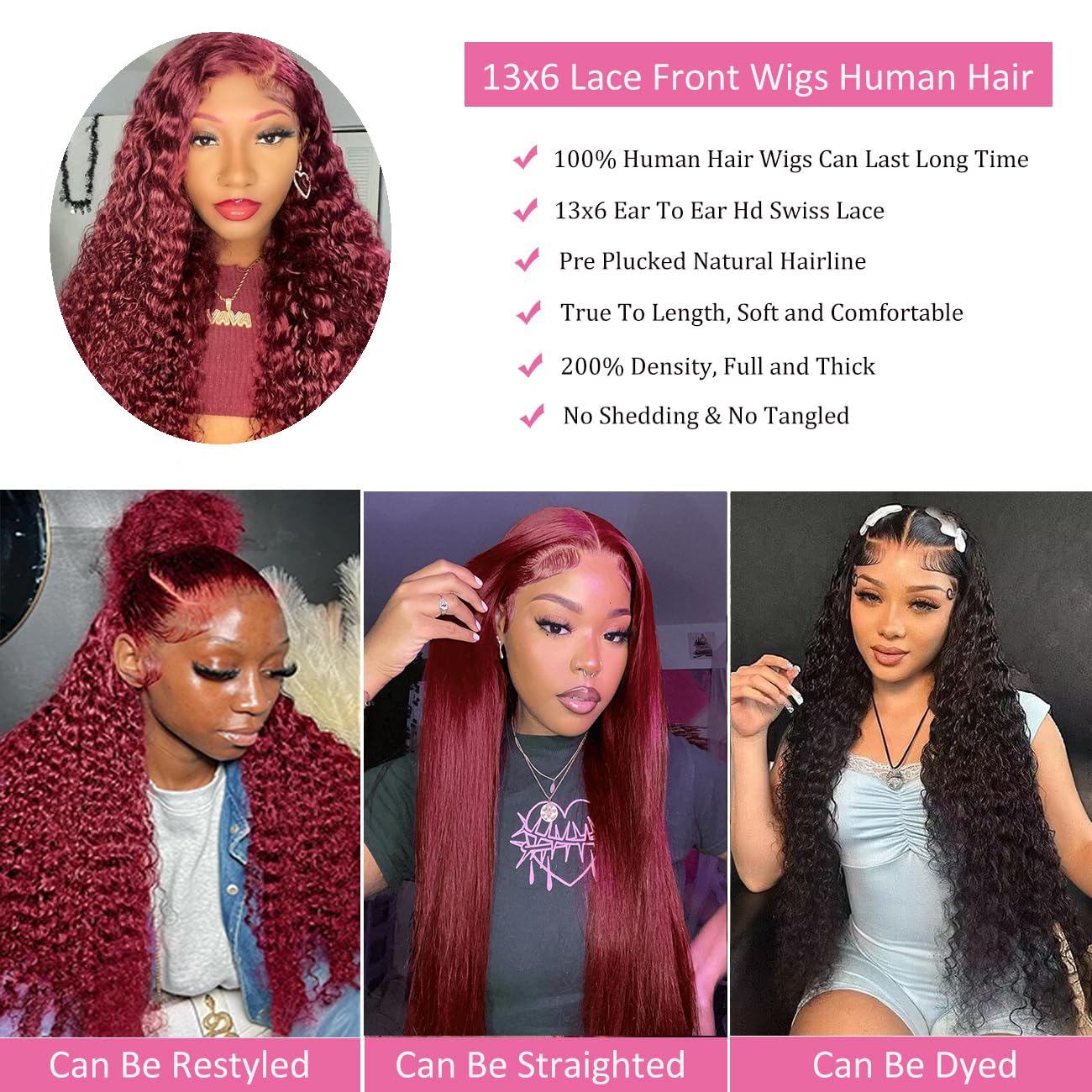 Bworto Burgundy wig adjustable cap with straps and four combs for secure fit