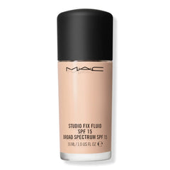 By M.A.C Studio Fix Fluid Foundation bottle, natural matte finish for everyday wear.