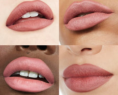 BY MARIO Ultra Suede Lipstick on lips demonstrating long-lasting, soft matte finish.