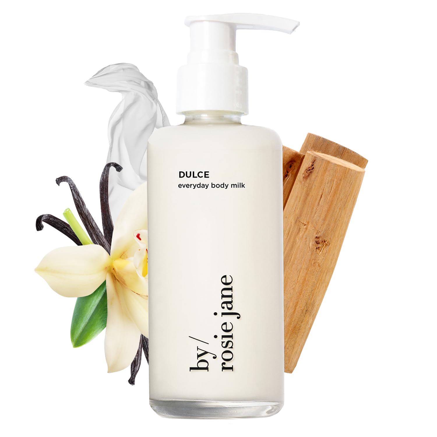 By Rosie Jane Everyday Body Milk Dulce bottle front for hydrated, even-toned skin.