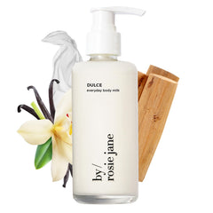 By Rosie Jane Everyday Body Milk Dulce bottle front for hydrated, even-toned skin.
