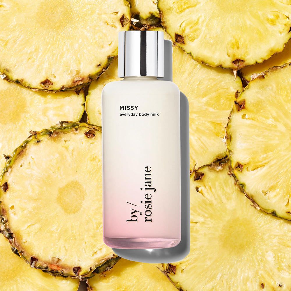 Ingredients close-up of By Rosie Jane Everyday Body Milk Missy with aloe vera and turmeric