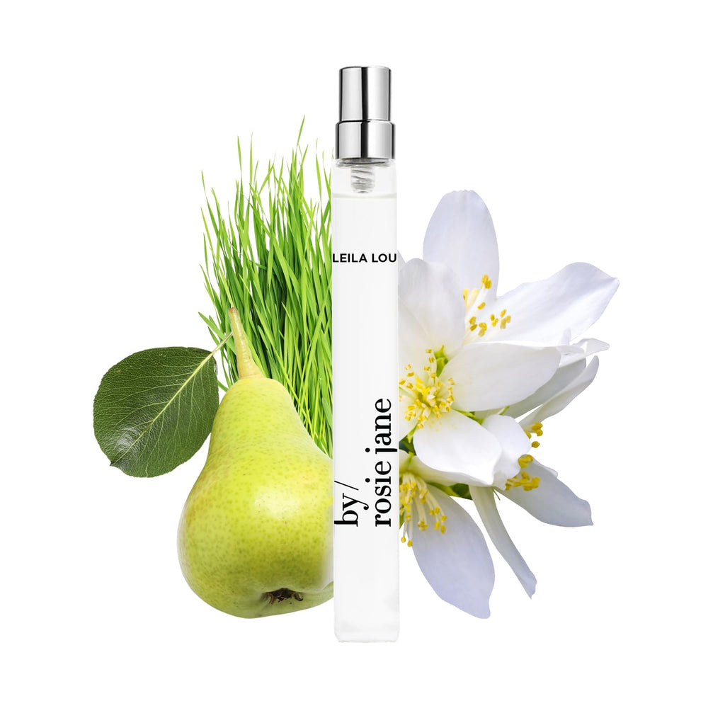 By Rosie Jane Leila Lou travel spray bottle front, clean daily fragrance.