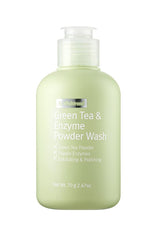 BY WISHTREND Green Tea & Enzyme Powder Wash bottle ready for daily cleansing.