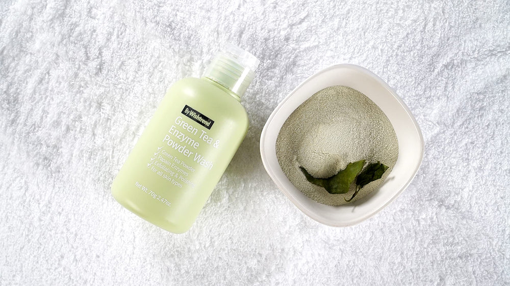 Soft foam forms on skin from BY WISHTREND Green Tea & Enzyme Powder Wash.