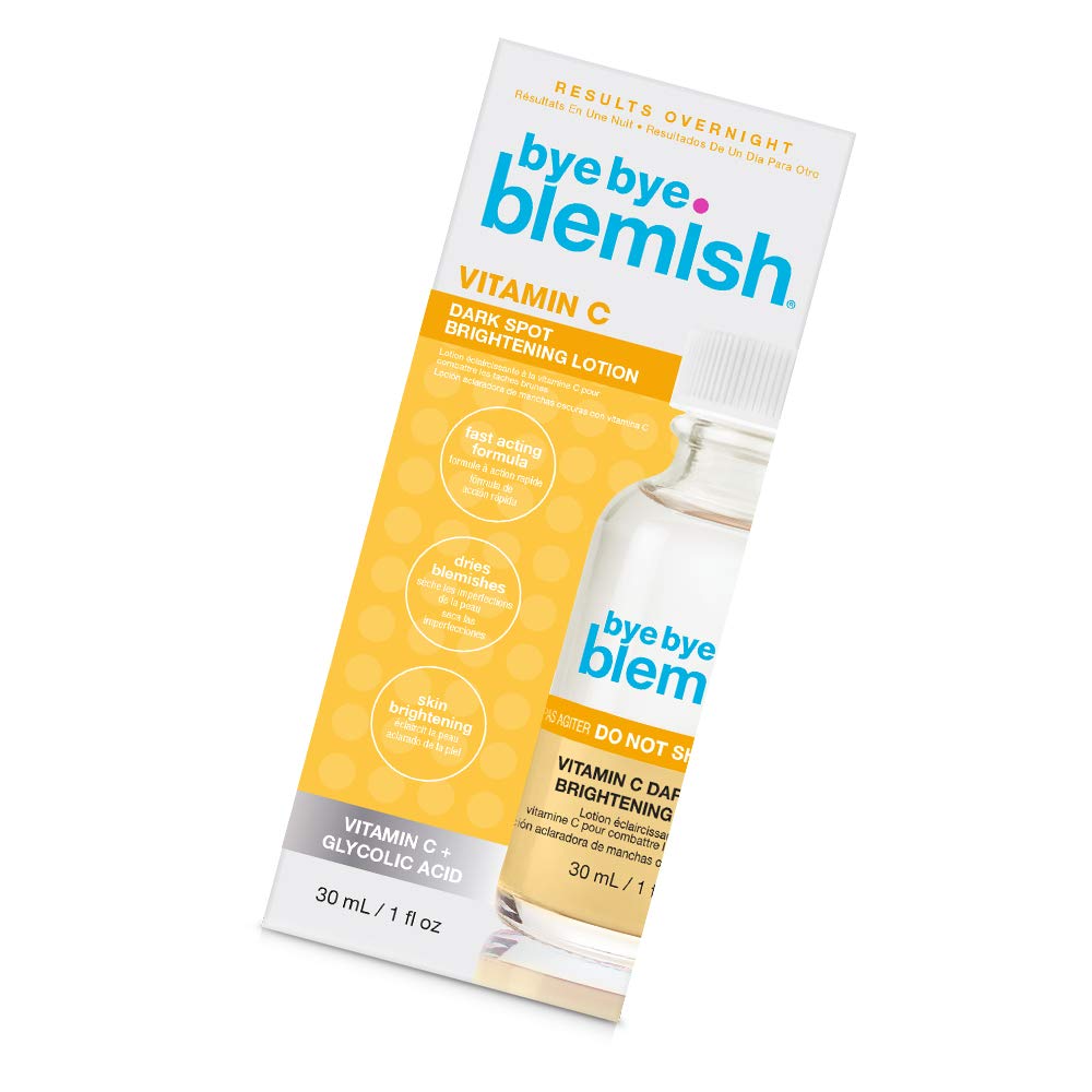 Bye Bye Blemish Dark Spot Lotion bottle highlights brightening for even skin tone