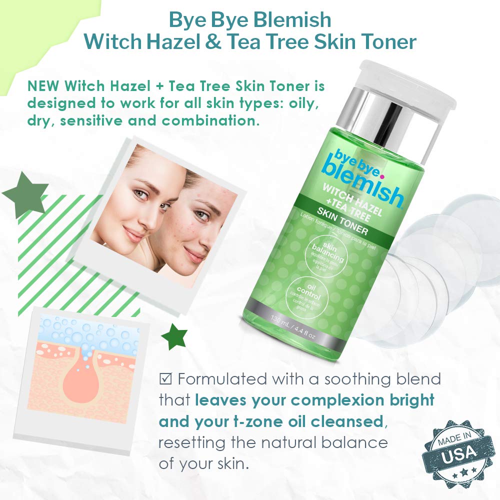 Bye Bye Blemish toner on-skin application demonstrates easy, hygienic daily use.