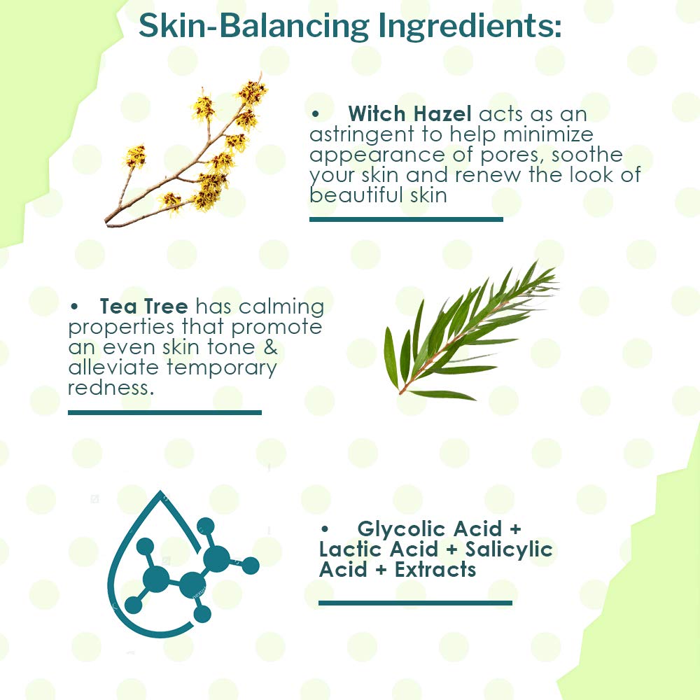 Bye Bye Blemish Witch Hazel Tea Tree blend panel shows natural ingredients supporting calm skin.