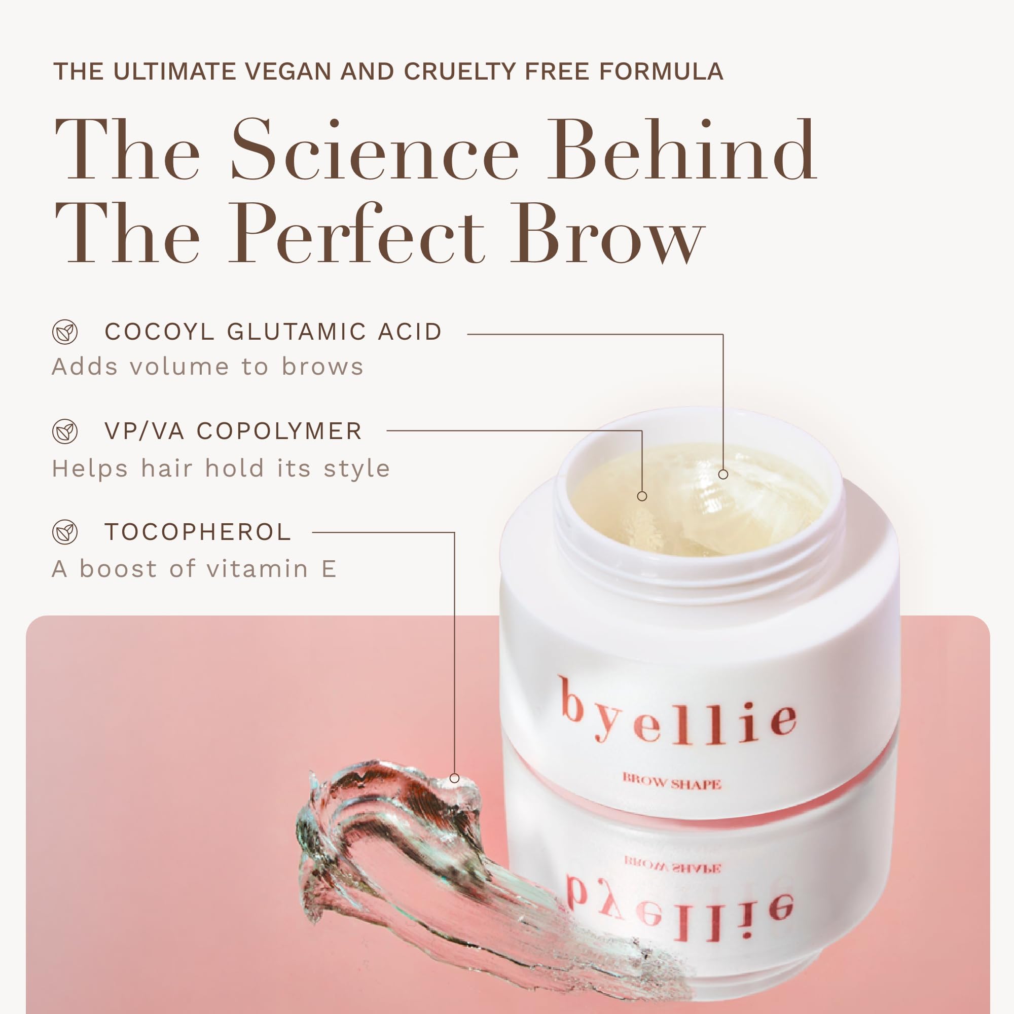 Byellie Brow Shape clear gel showing no flake or residue