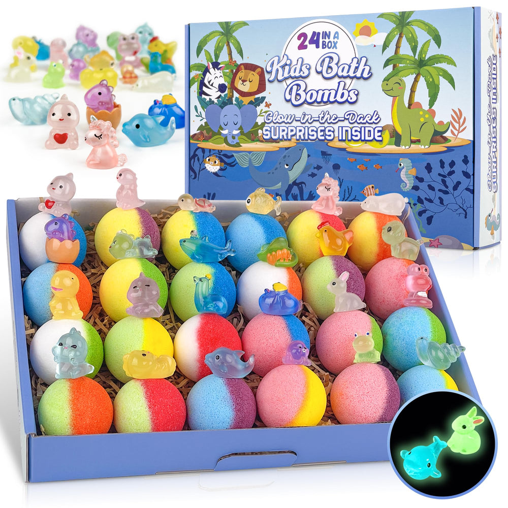 BYGGVIR Kids Bath Bombs with glow-in-the-dark toy inside brighten bath time for kids.