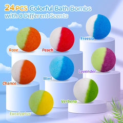 Dissolving in warm water, BYGGVIR bath bombs release color and scent.