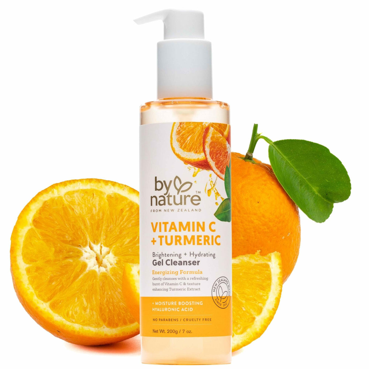By Nature Vitamin C Turmeric Gel Cleanser bottle with citrus glow for brightening mornings.