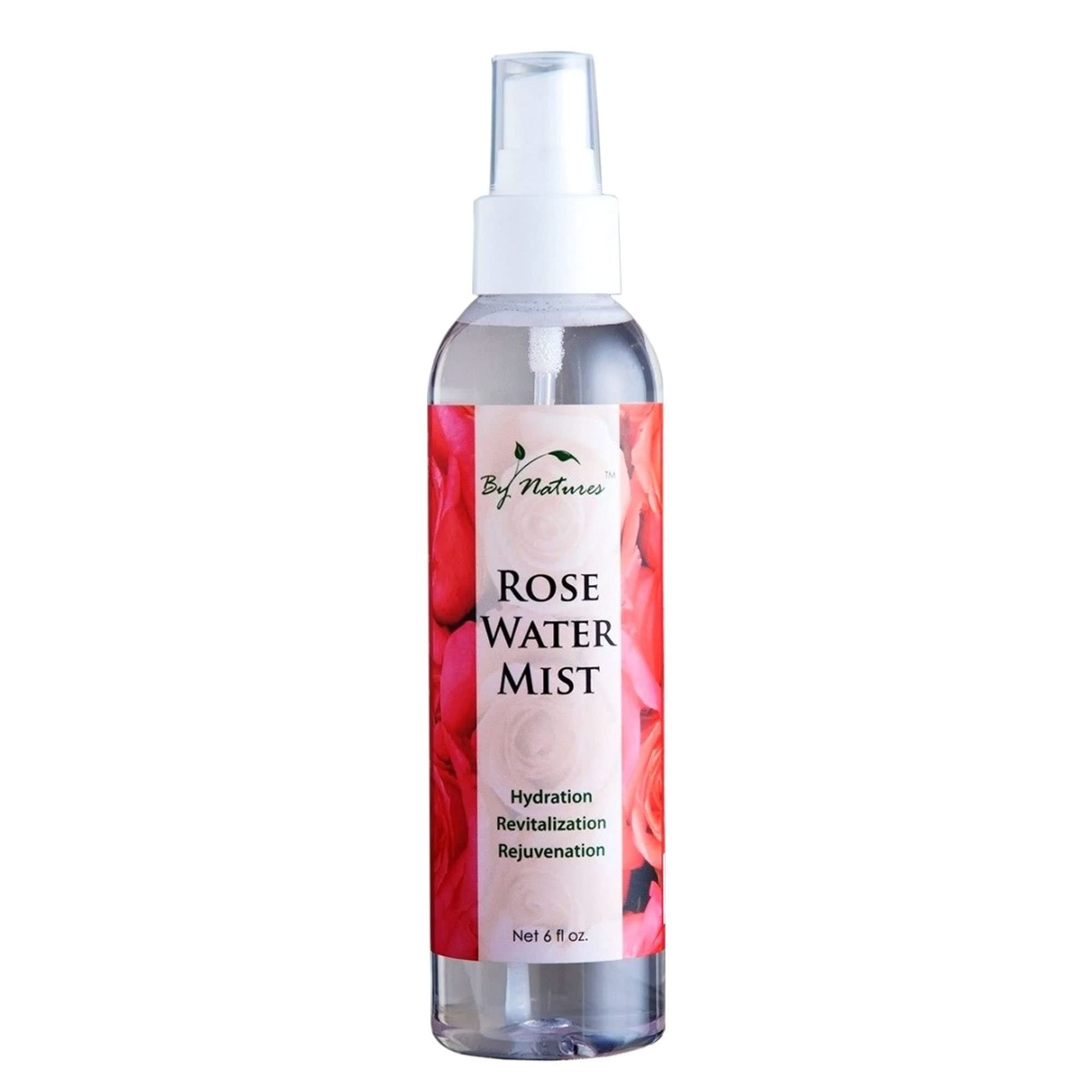 By Natures Rose Water Mist spray bottle for refreshing hydration and makeup setting