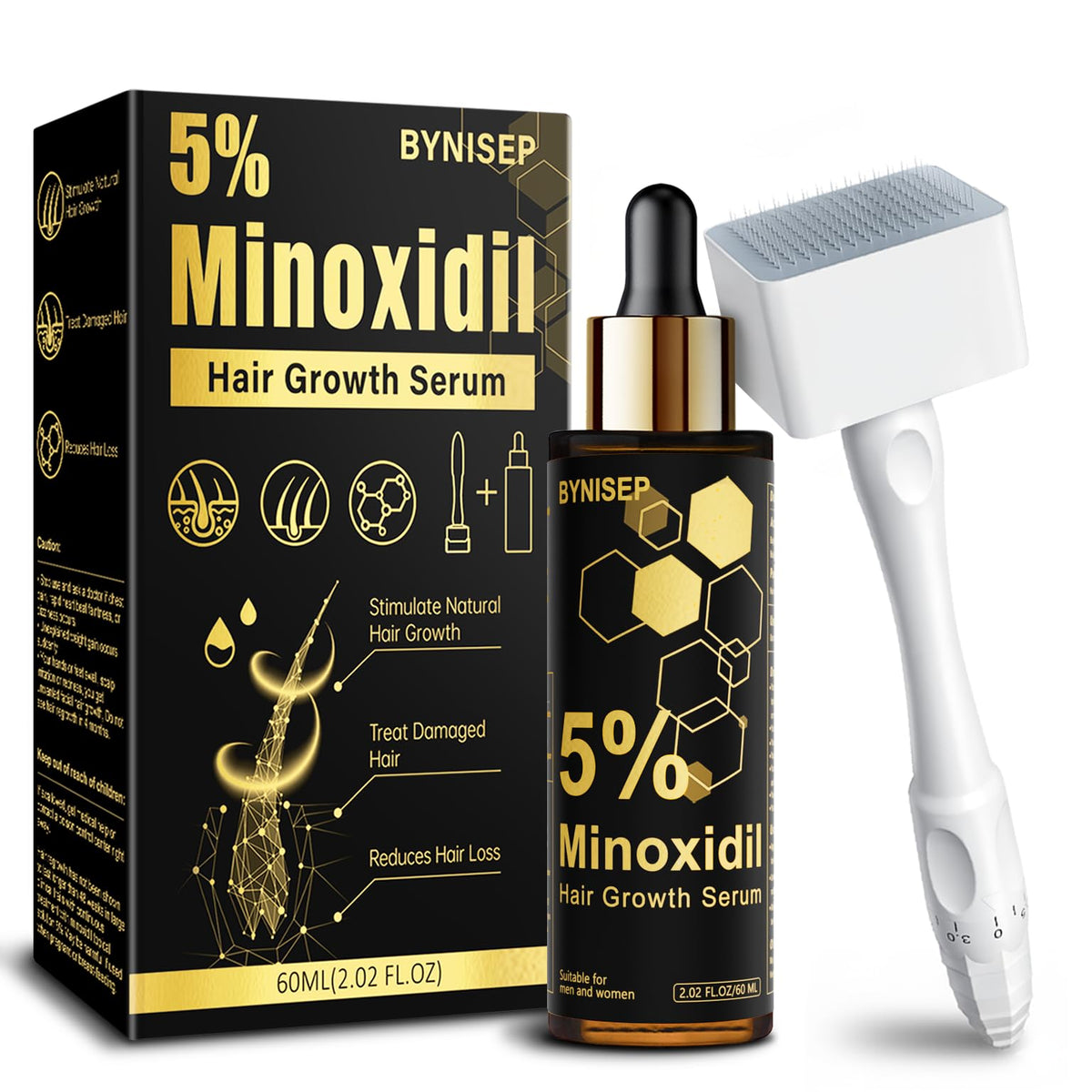 BYNISEP 5% minoxidil serum bottle for potential hair regrowth
