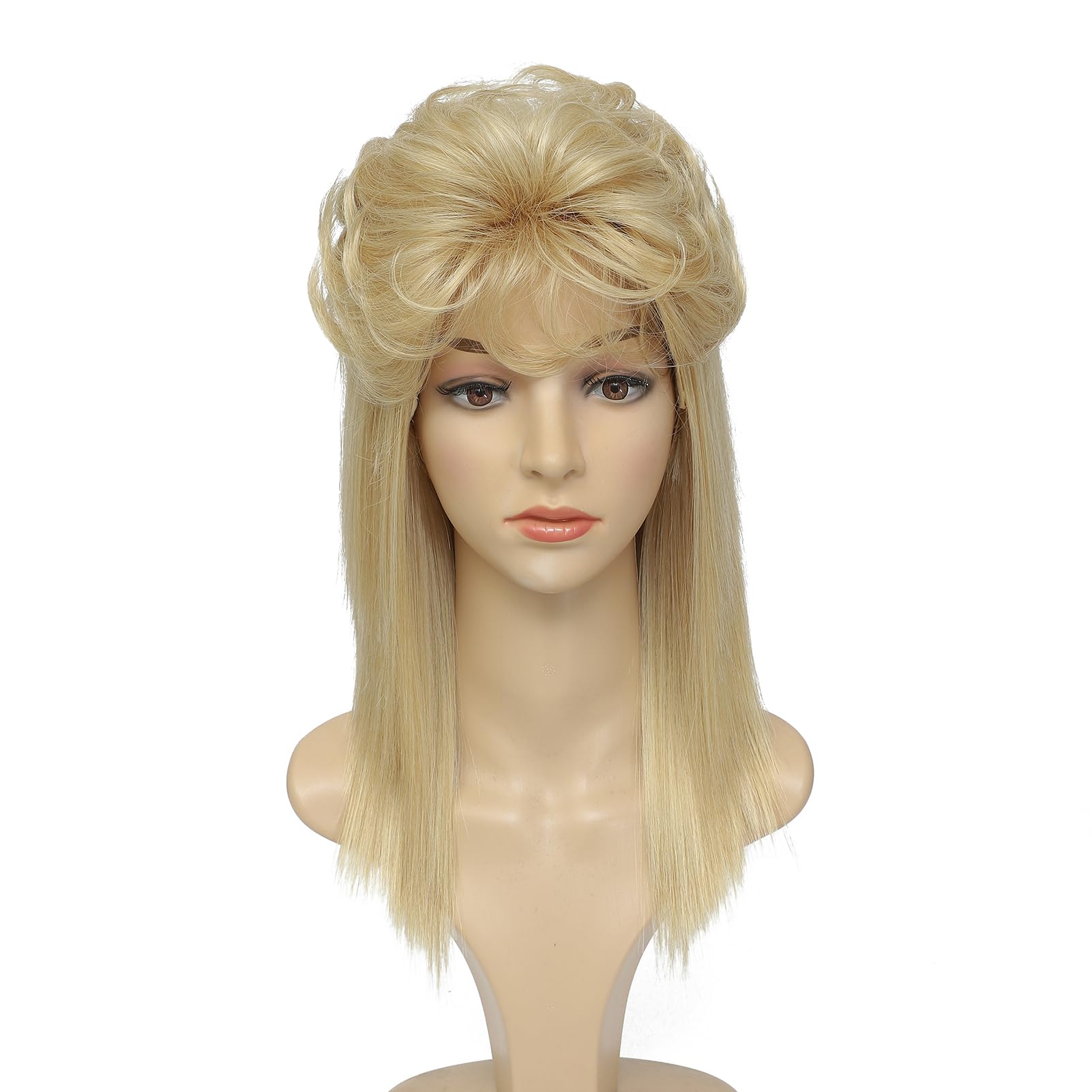 ByouByou 80s mullet wig light blonde, product shot emphasizes breathable cap for comfort