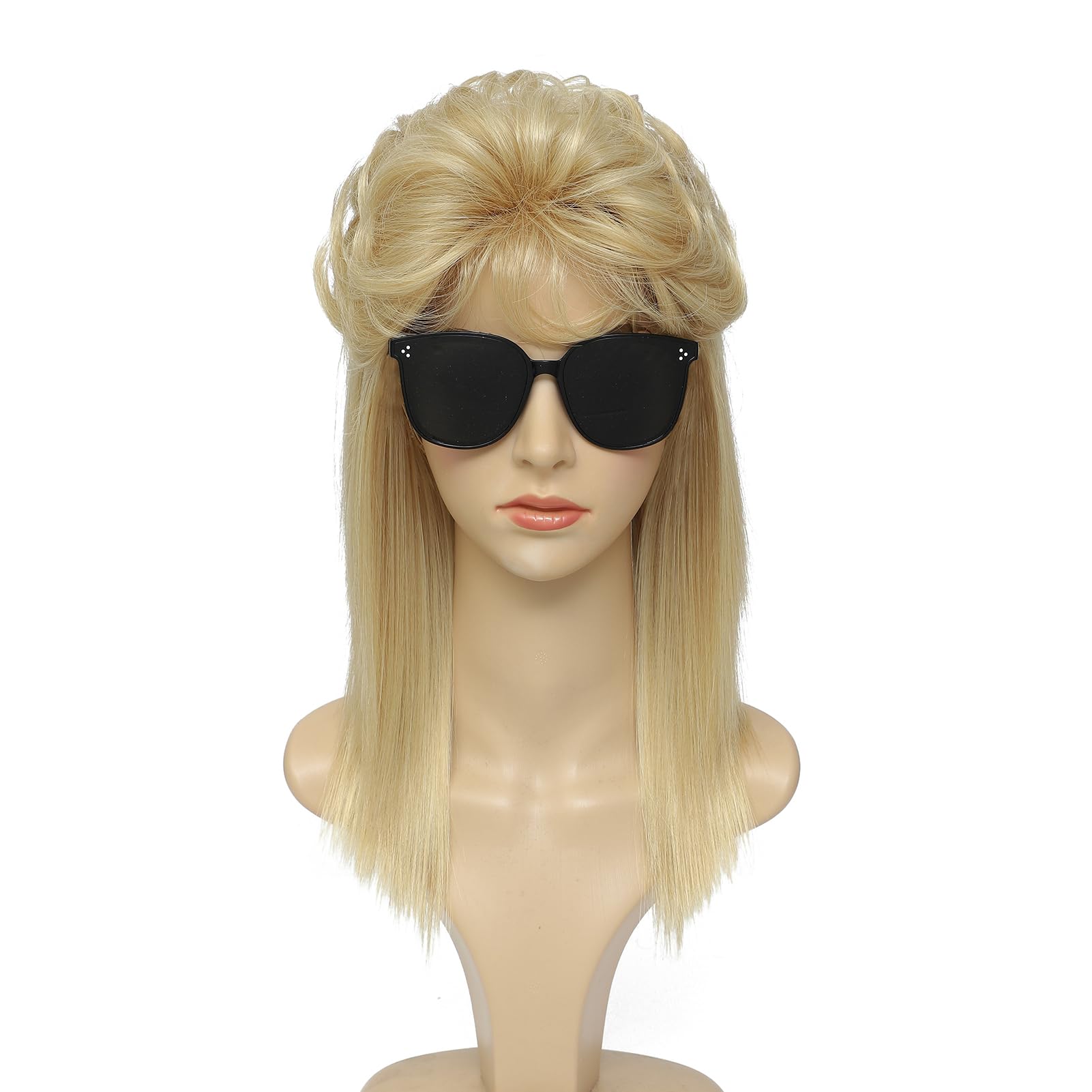 ByouByou 80s mullet wig light blonde, close-up texture highlights synthetic fiber sheen