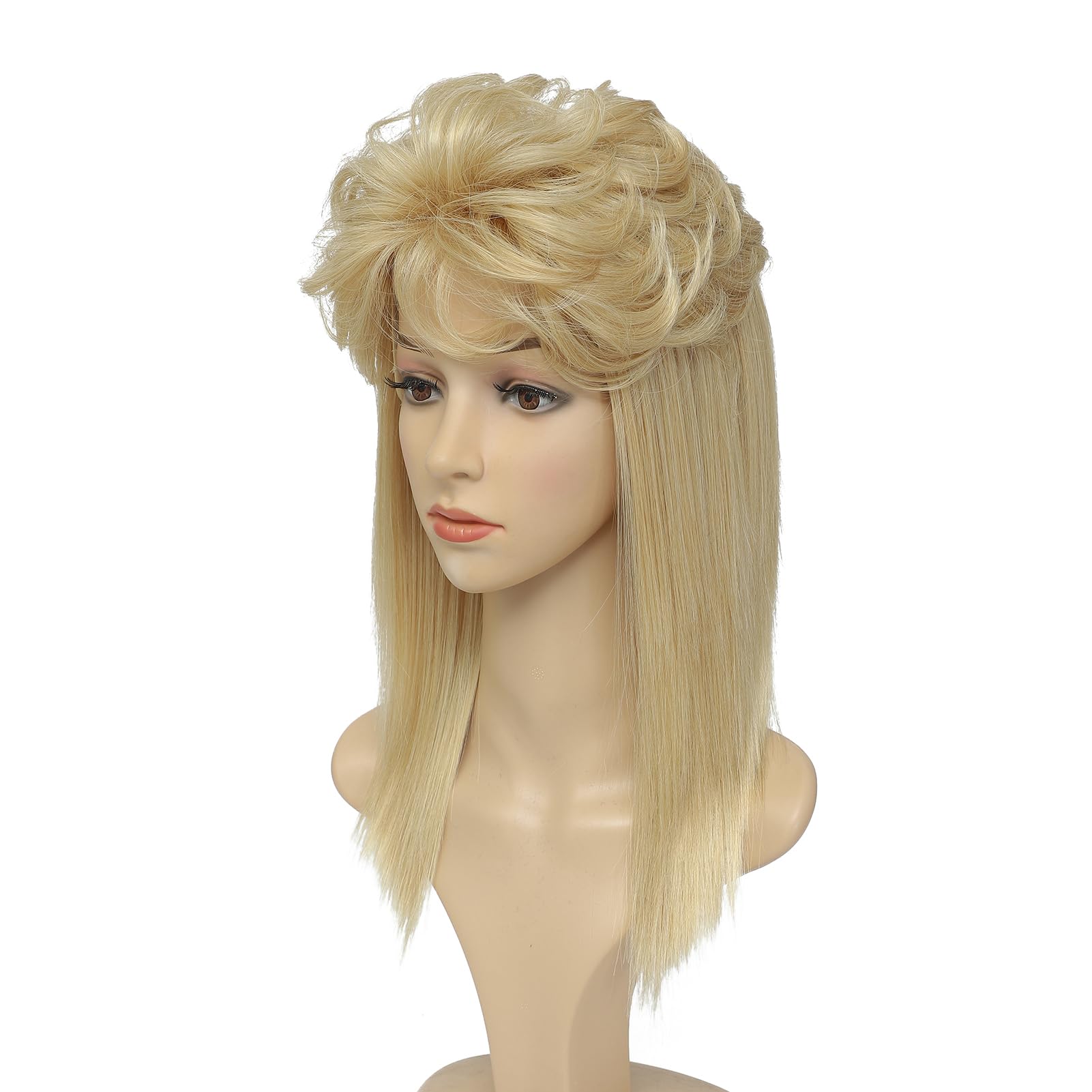 ByouByou 80s mullet wig light blonde, model wear shows disco-ready versatility