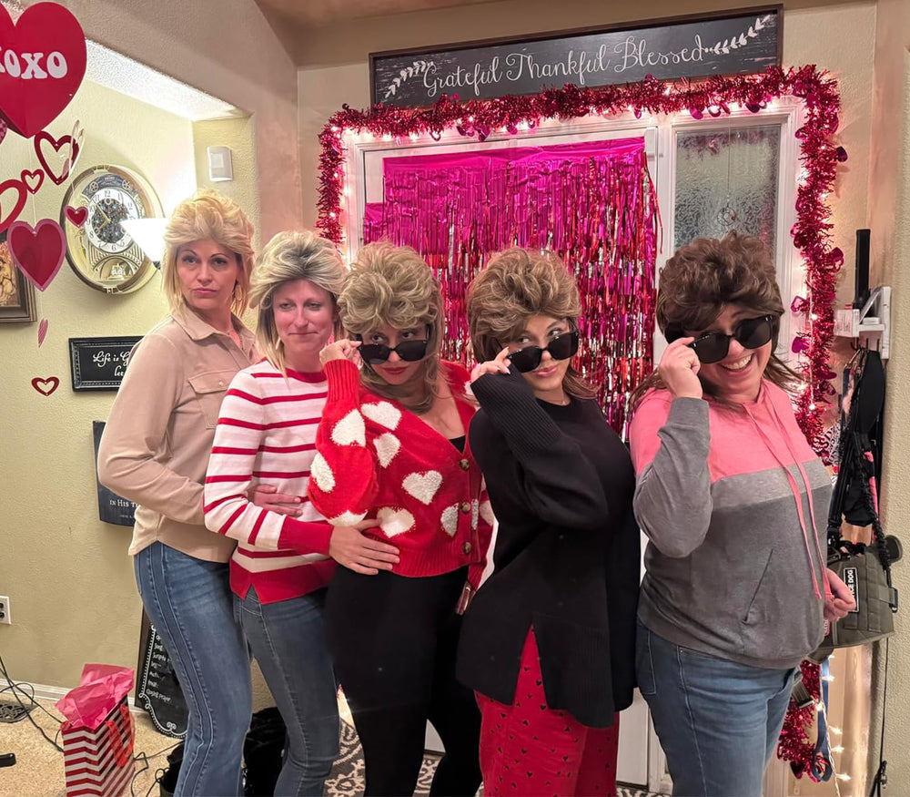 ByouByou 80s mullet wig light blonde, side view highlights voluminous layers for stage looks