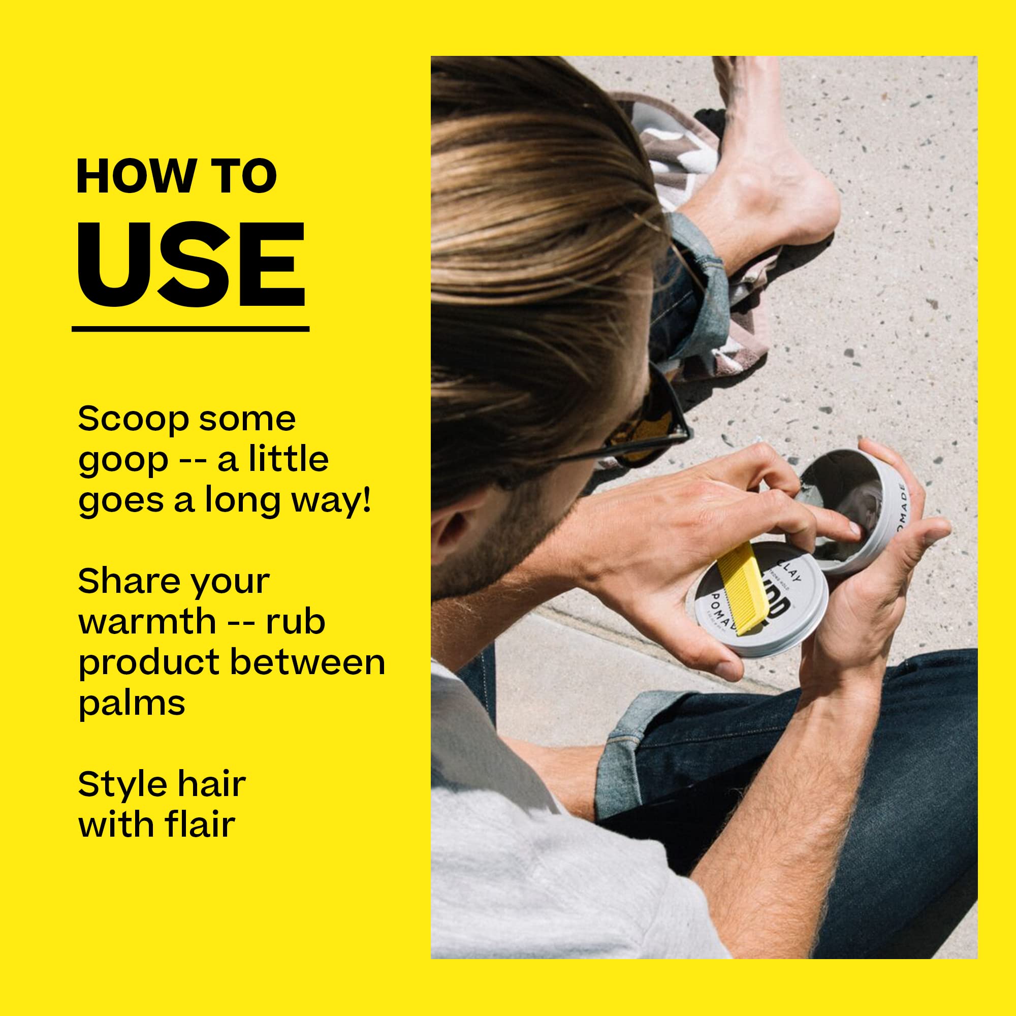 BYRD Hair Clay Pomade two-pack application-hand demonstrating warm-up for smooth spread