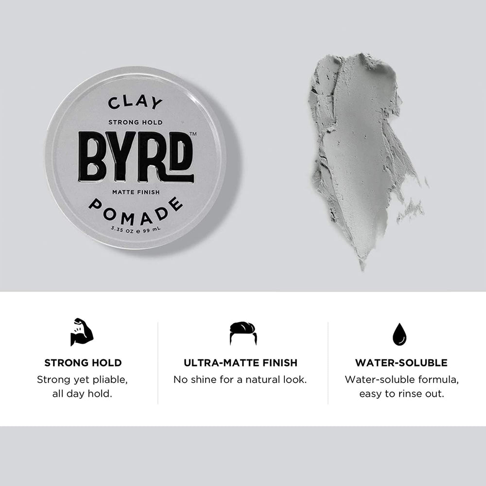 BYRD Hair Clay Pomade two-pack scooping dispense example for even portions
