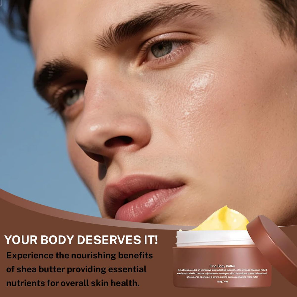 BYXE King Skin Body Butter being applied in circular motions for quick absorption.