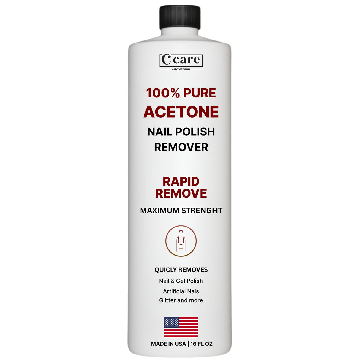 C CARE 100% Pure Acetone bottle 16oz for quick polish removal.