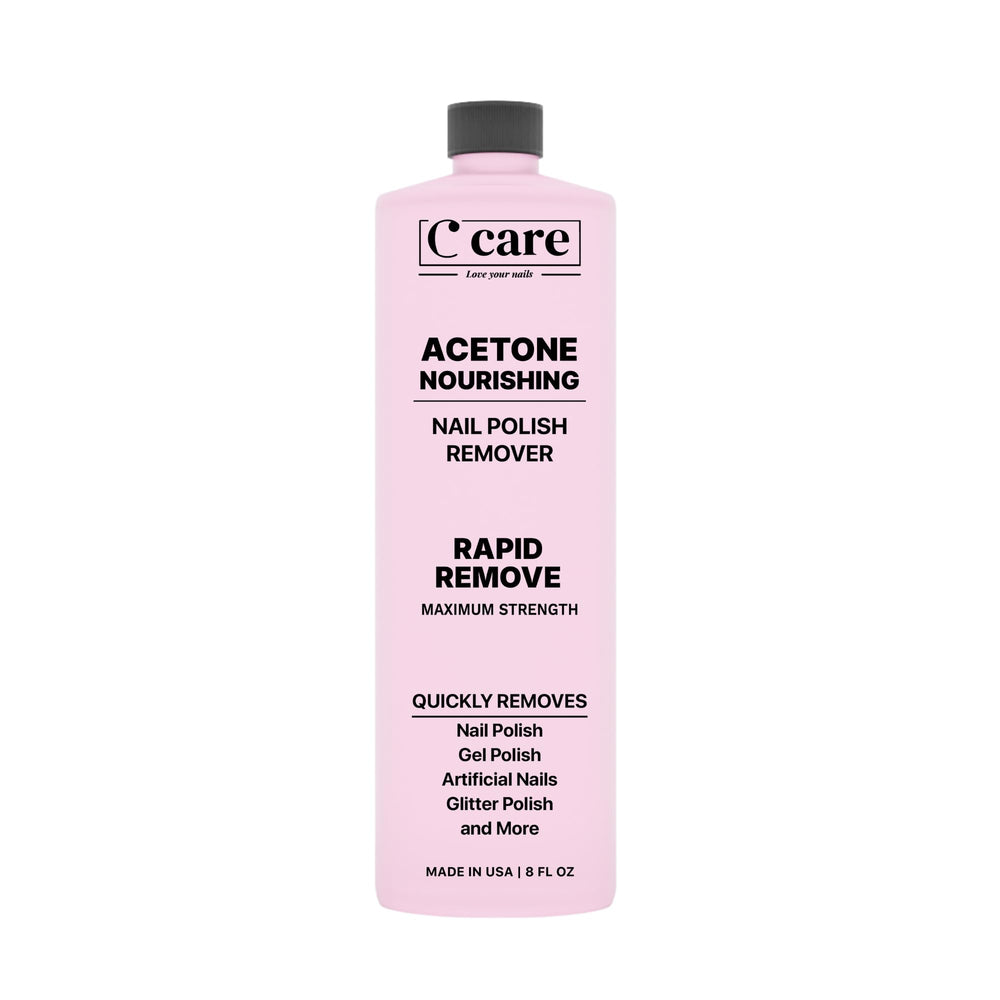 C CARE Nourishing Acetone Nail Polish Remover bottle close-up for quick polish removal.