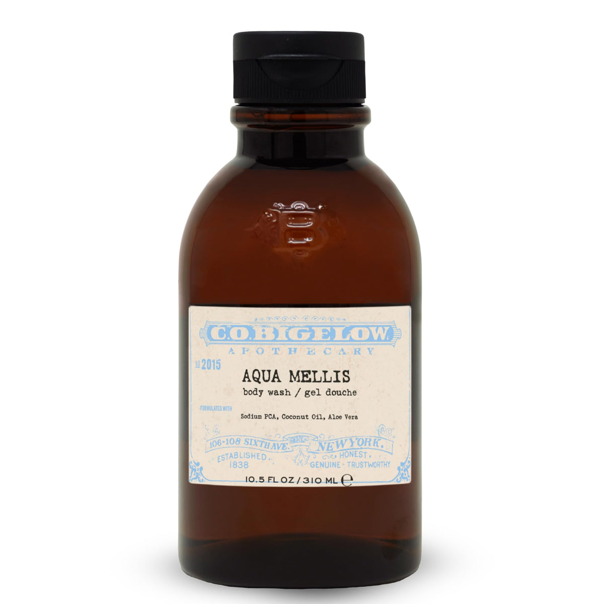 C.O. Bigelow Aqua Mellis bottle pouring for daily cleansing
