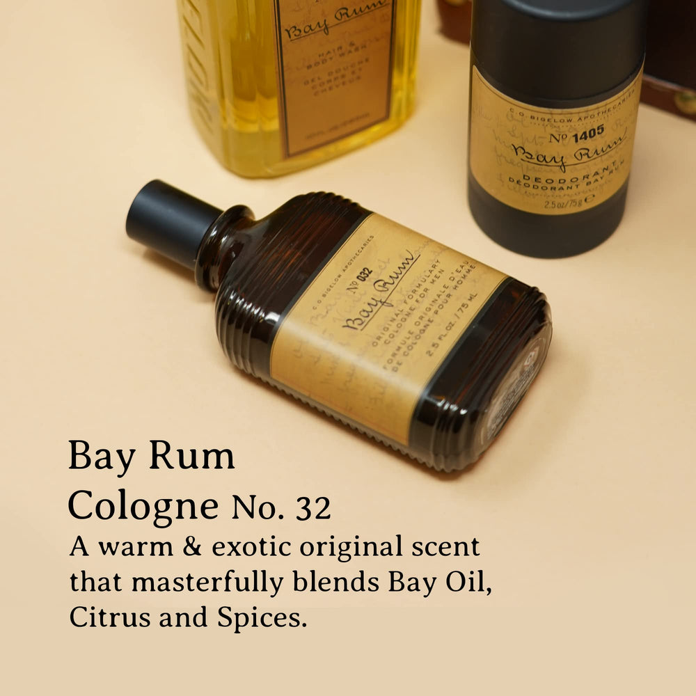 C.O. Bigelow Bay Rum Cologne front label shows classic Bay Oil blend for confident evenings.