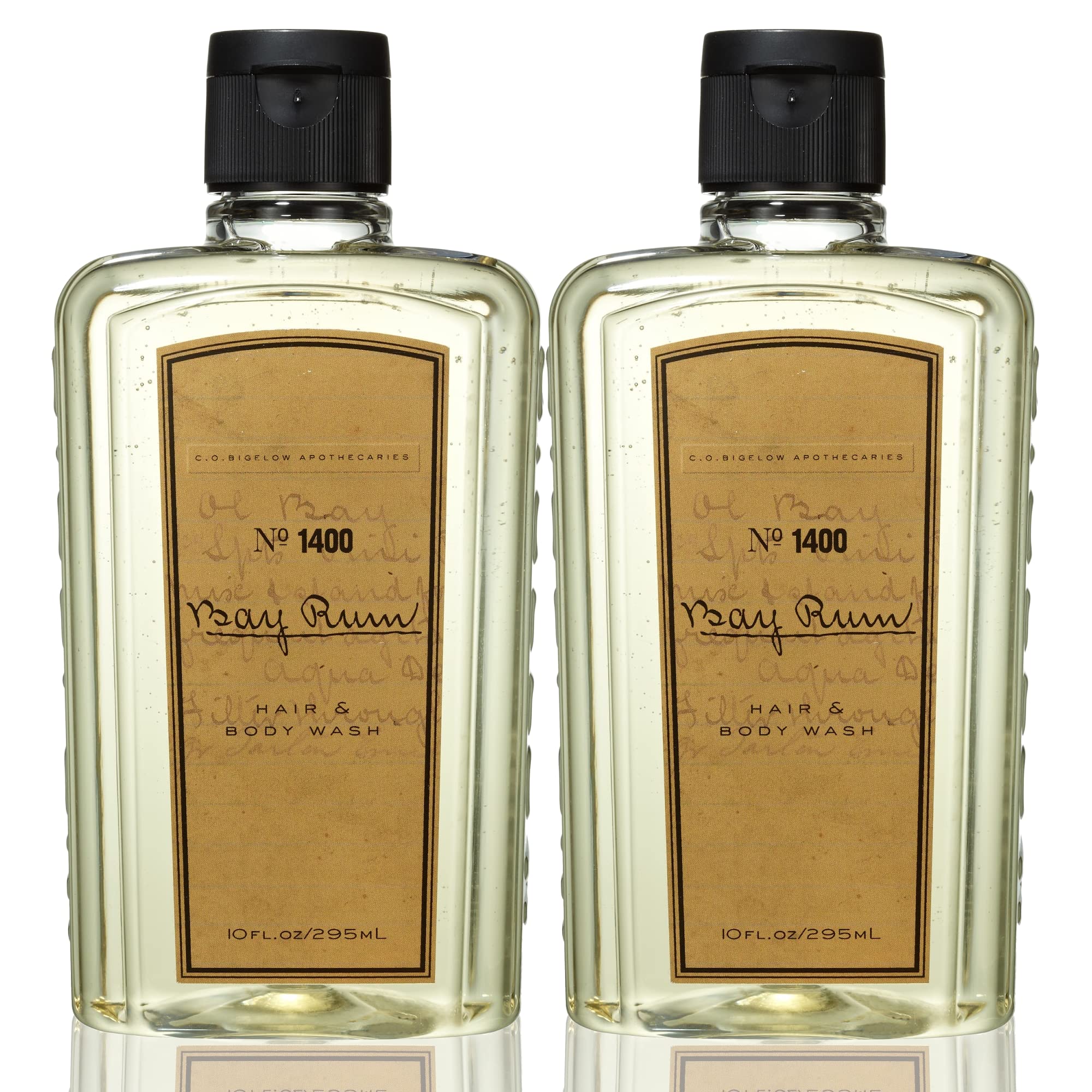 C.O. Bigelow Bay Rum hair and body wash bottle enabling easy 2-in-1 cleansing.