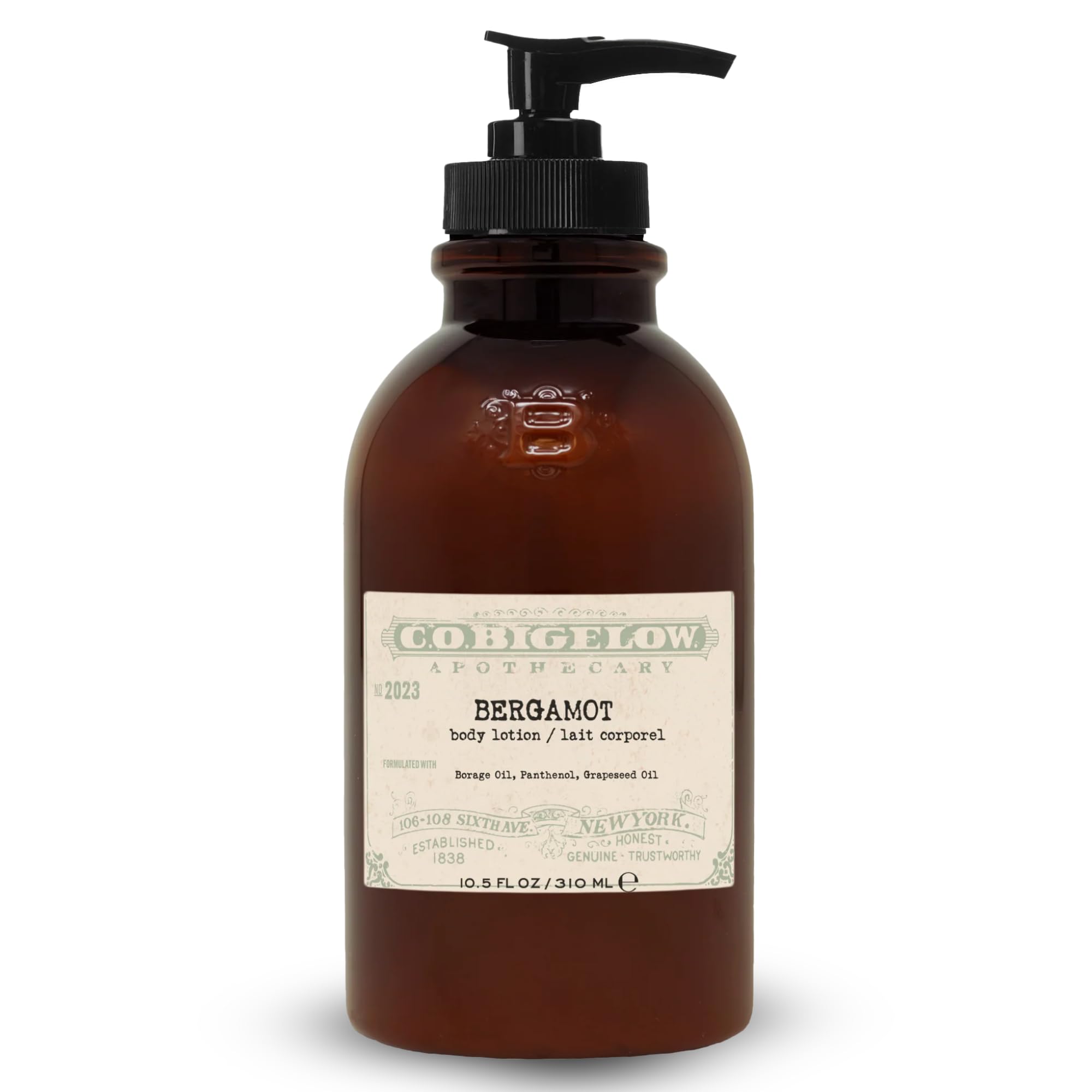 C.O. Bigelow Bergamot Body Lotion bottle shown for daily hydration.