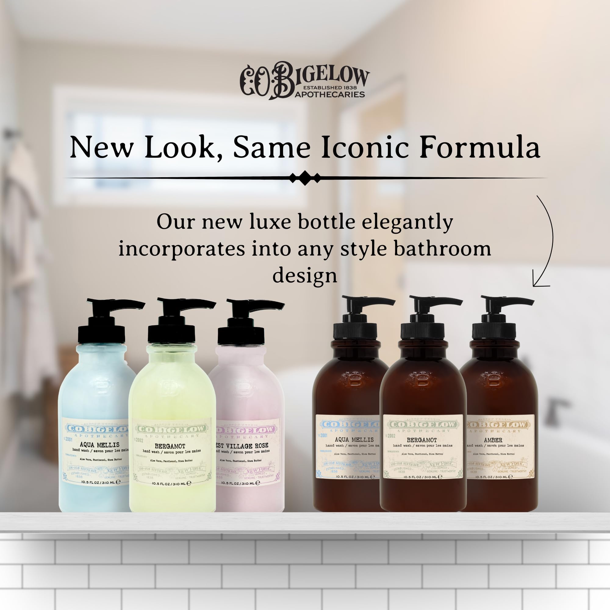 C.O. Bigelow Bergamot Hand Wash bottle-top view highlights pump and branding for convenient use.