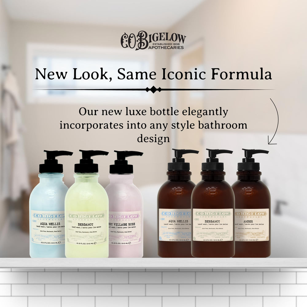C.O. Bigelow Bergamot Hand Wash bottle-top view highlights pump and branding for convenient use.