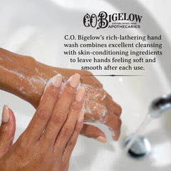 C.O. Bigelow Bergamot Hand Wash label-closeup reveals glycerin and shea butter ingredients.