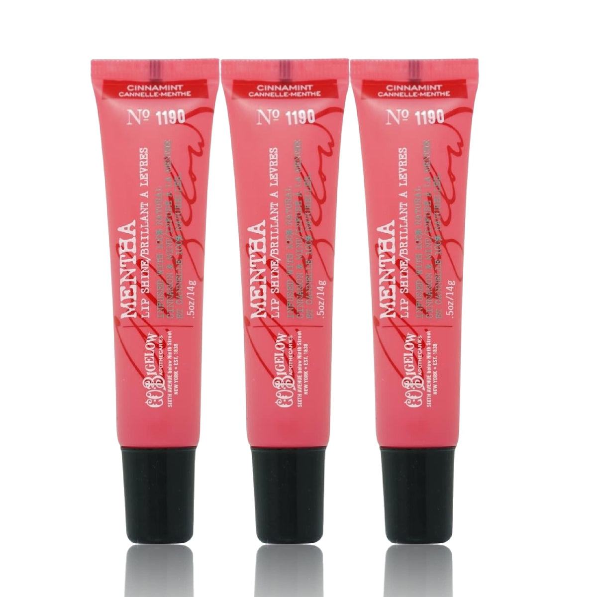 C.O. Bigelow cinnamint lip shine tubes in a 3-pack showcasing on-the-go hydration