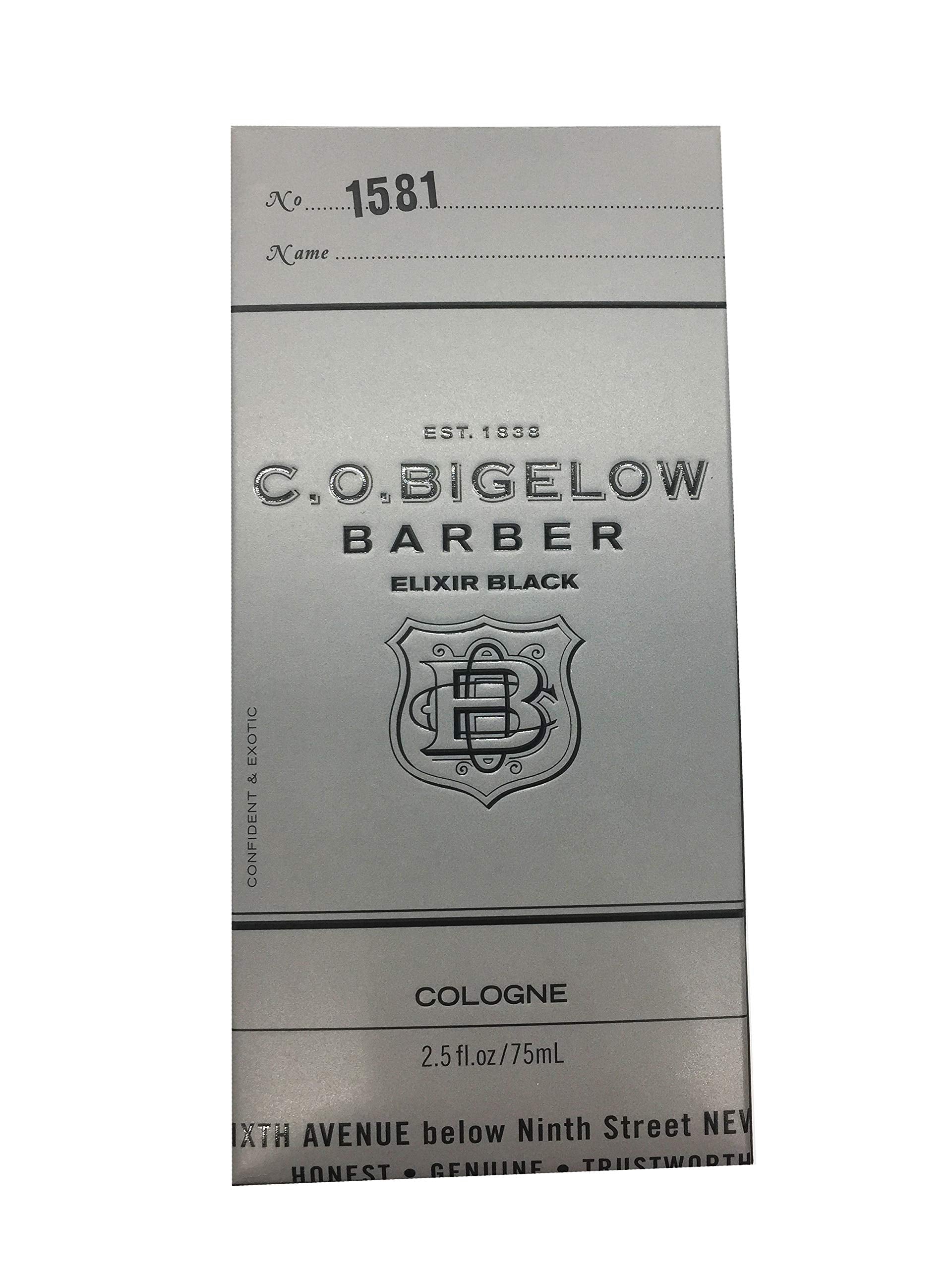 C.O. Bigelow Elixir Black bottle being poured for a premium evening fragrance.