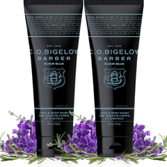 C.O. Bigelow Elixir Blue bottle angled view emphasizes 2-in-1 grooming