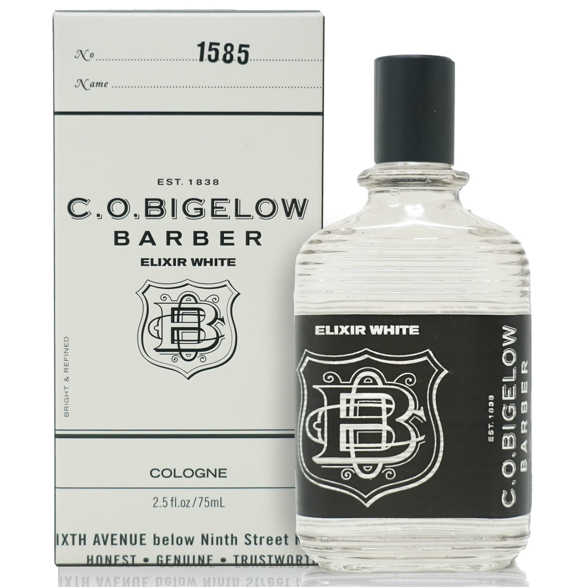 C.O. Bigelow Elixir White bottle front shows a sleek, modern scent for daily confidence.